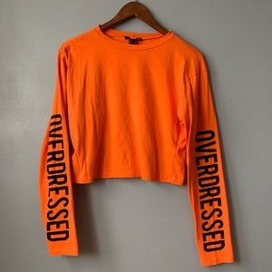 Forever 21 Neon Orange “Overdressed” slogan Top
